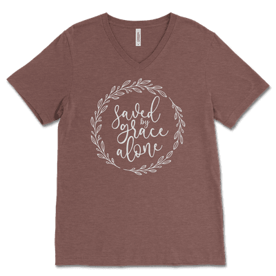 Saved By Grace Alone Wreath V-Neck Tee