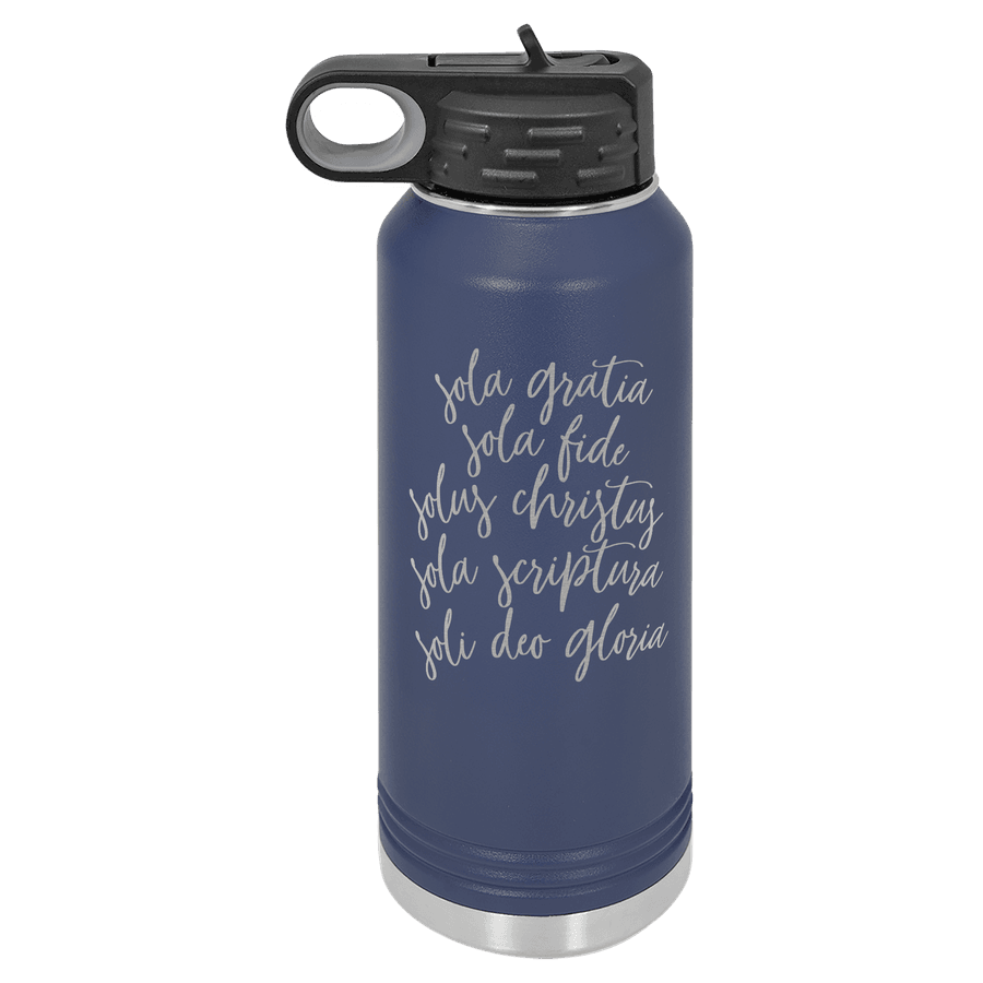 The Five Solas Script 32oz Insulated Water Bottle
