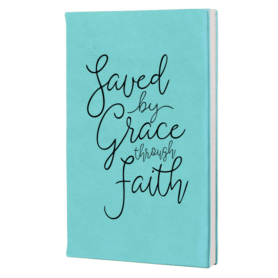 Saved By Grace Through Faith Script Leatherette Hardcover Journal