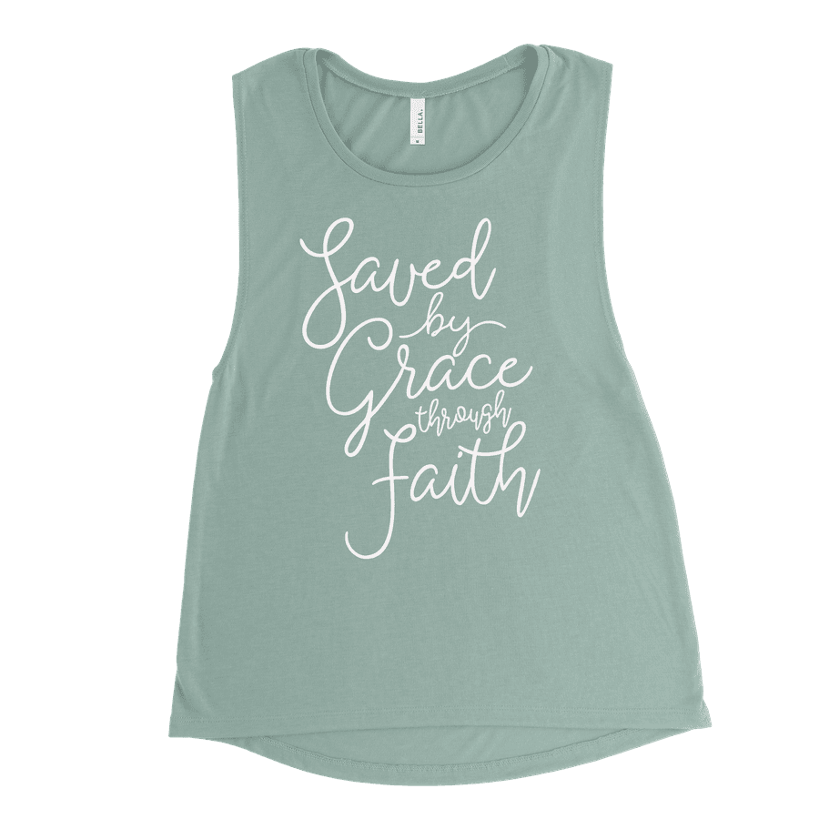 Saved By Grace Through Faith Script Muscle Tank