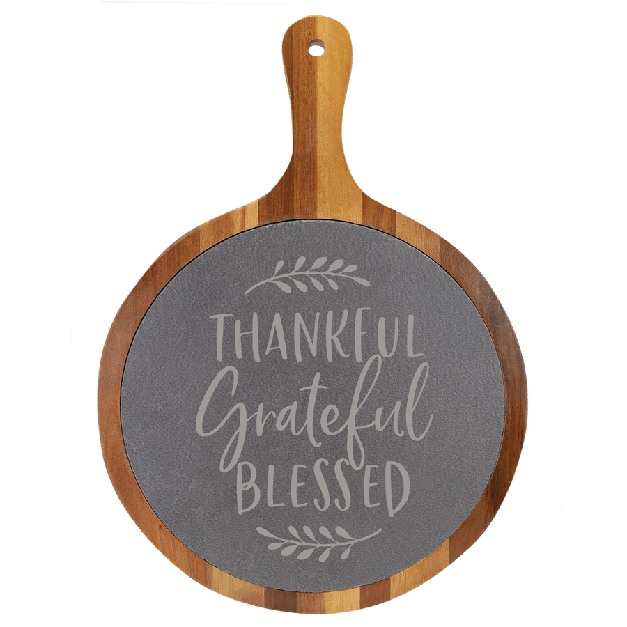 Thankful Grateful Blessed Round Slate Cutting Board #1
