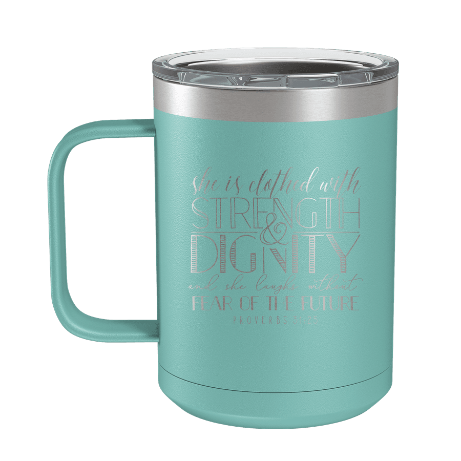 She Is Clothed (Lettered) 15oz Insulated Camp Mug #1