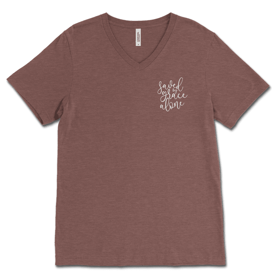 Saved By Grace Alone Left Chest V-Neck Tee